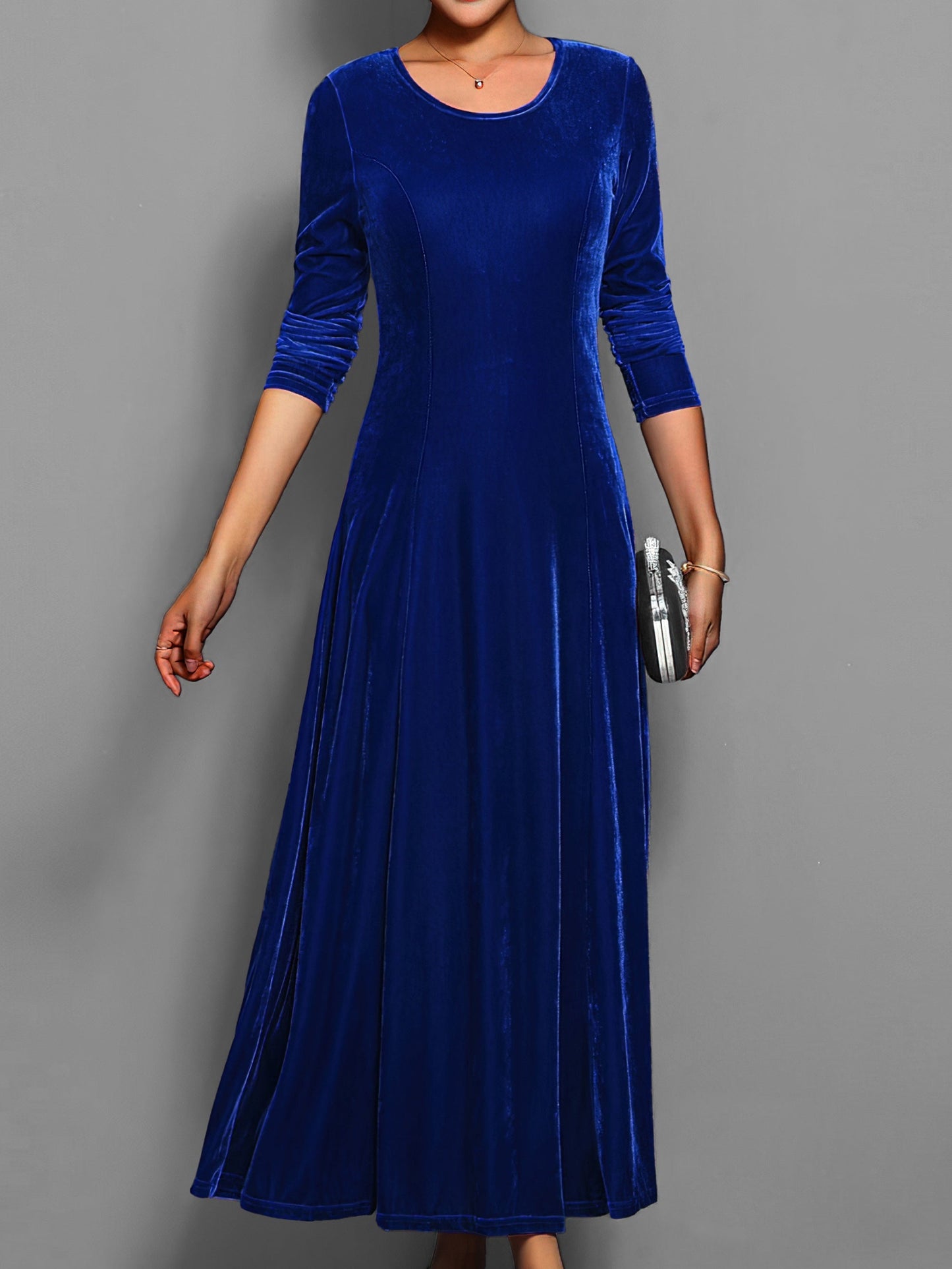 Round neck long sleeve maxi dress for women