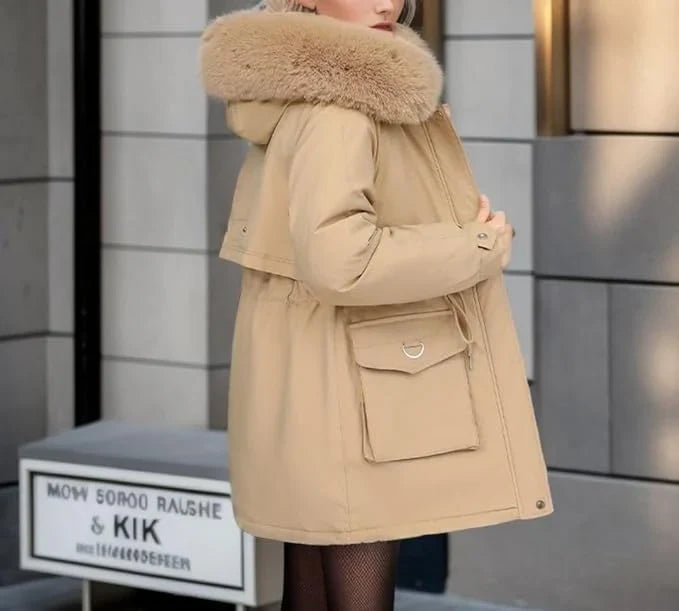 Women’s Parka Coat – Insulated Mid-Thigh Fit – Faux Fur Hood – Adjustable Waist