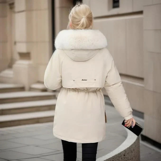 Women’s Parka Coat – Insulated Mid-Thigh Fit – Faux Fur Hood – Adjustable Waist
