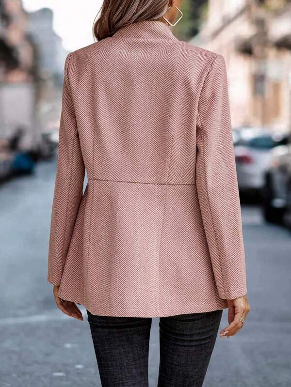 Women’s Blazer - Tailored Fit - Herringbone Pattern - Notched Lapel - Long Sleeve