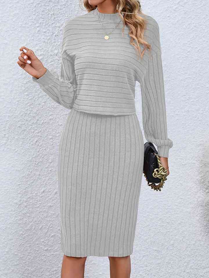 Natine - mock neck long sleeve top and pencil skirt set