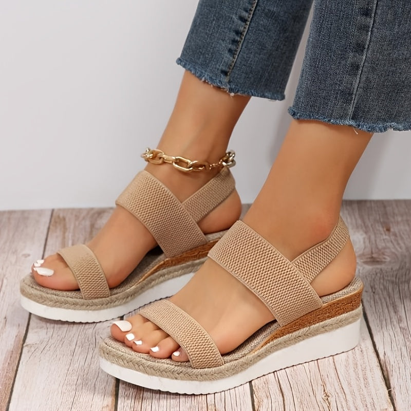 Women’s Wedge Sandals – Platform Sole – Elastic Ankle Strap – Espadrille Design