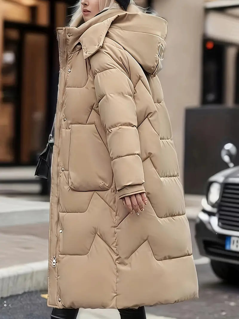 Women's solid zip-up hooded padded coat