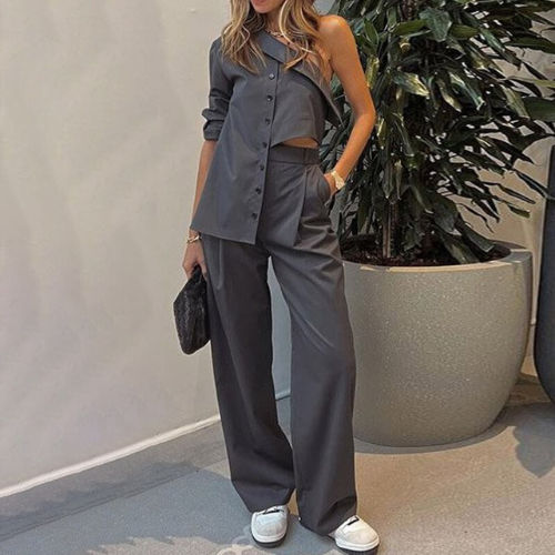 Women's one-shoulder top loose pants two piece set