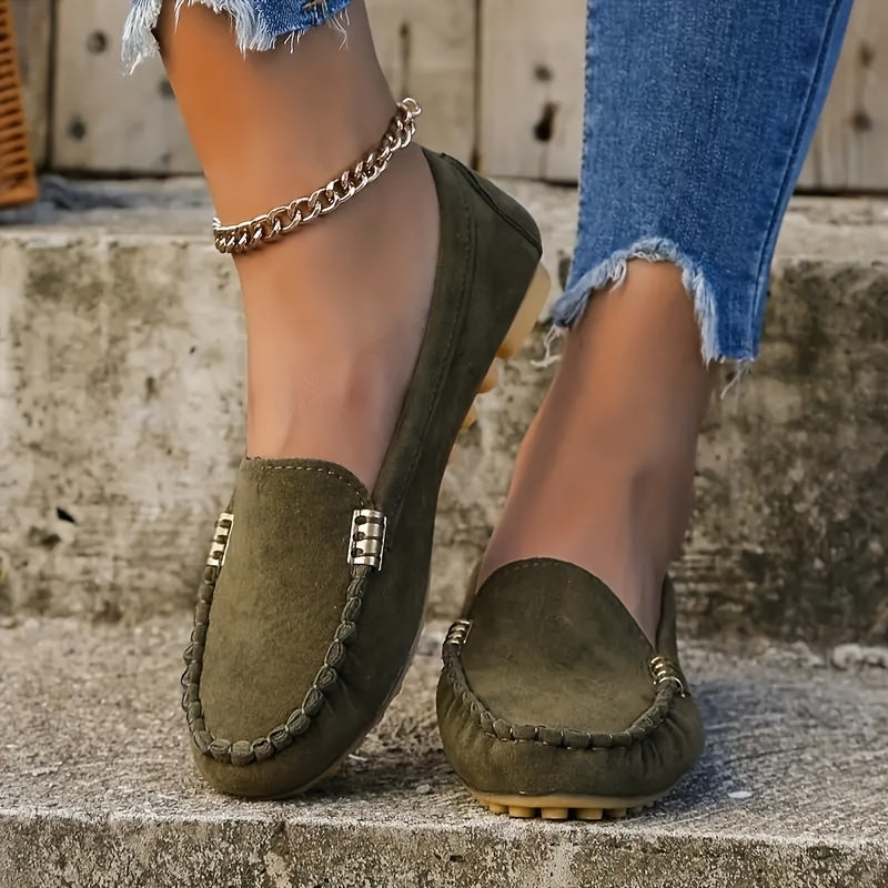 Slip-on moccasin loafers with decorative stitching for women