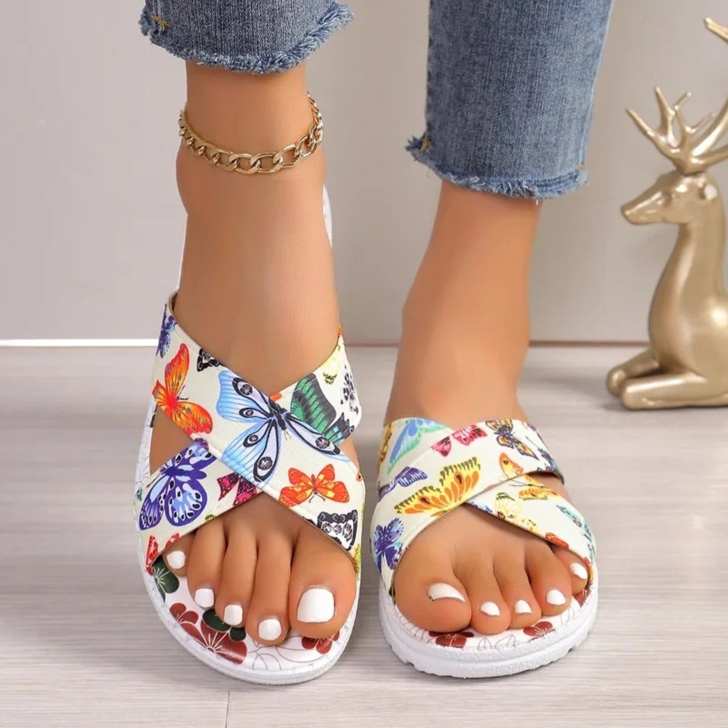 Printed Cross Strap Stylish Slippers