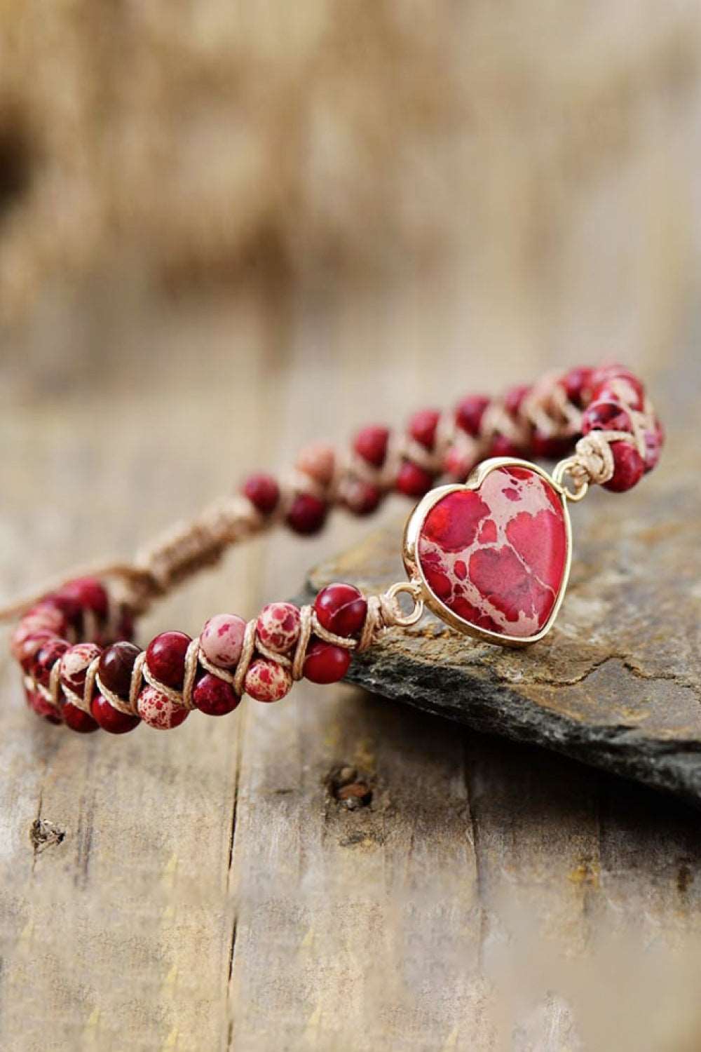 Heart-Shaped Handmade Stone Bead Bracelet