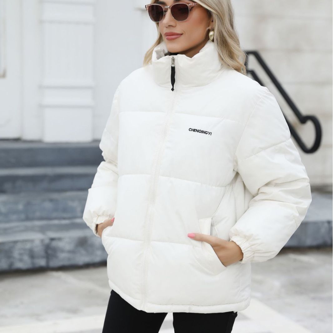 Women's windproof cotton puffer jacket with turtle neck collar