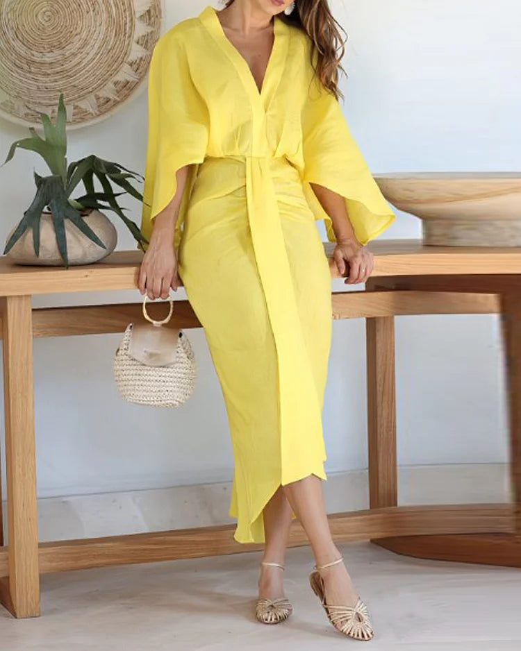 Flowy Adjustable V-Neck Midi Dress