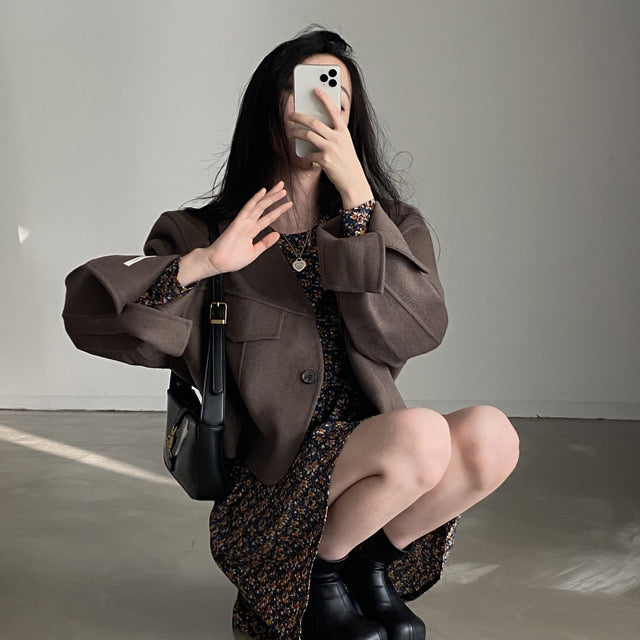 Women's vintage chic v-neck loose jacket