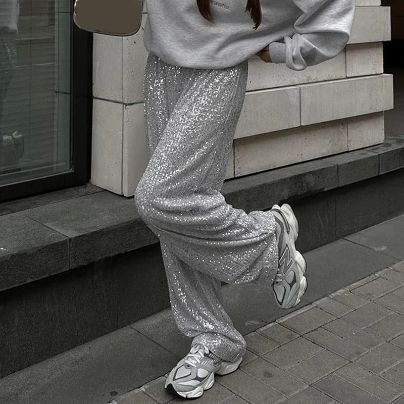 Elegant wide trousers with sequins for women