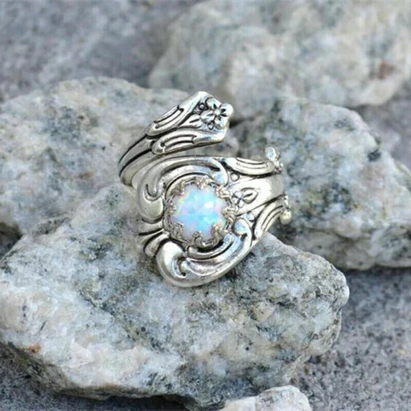 Adjustable Opal Spoon Ring