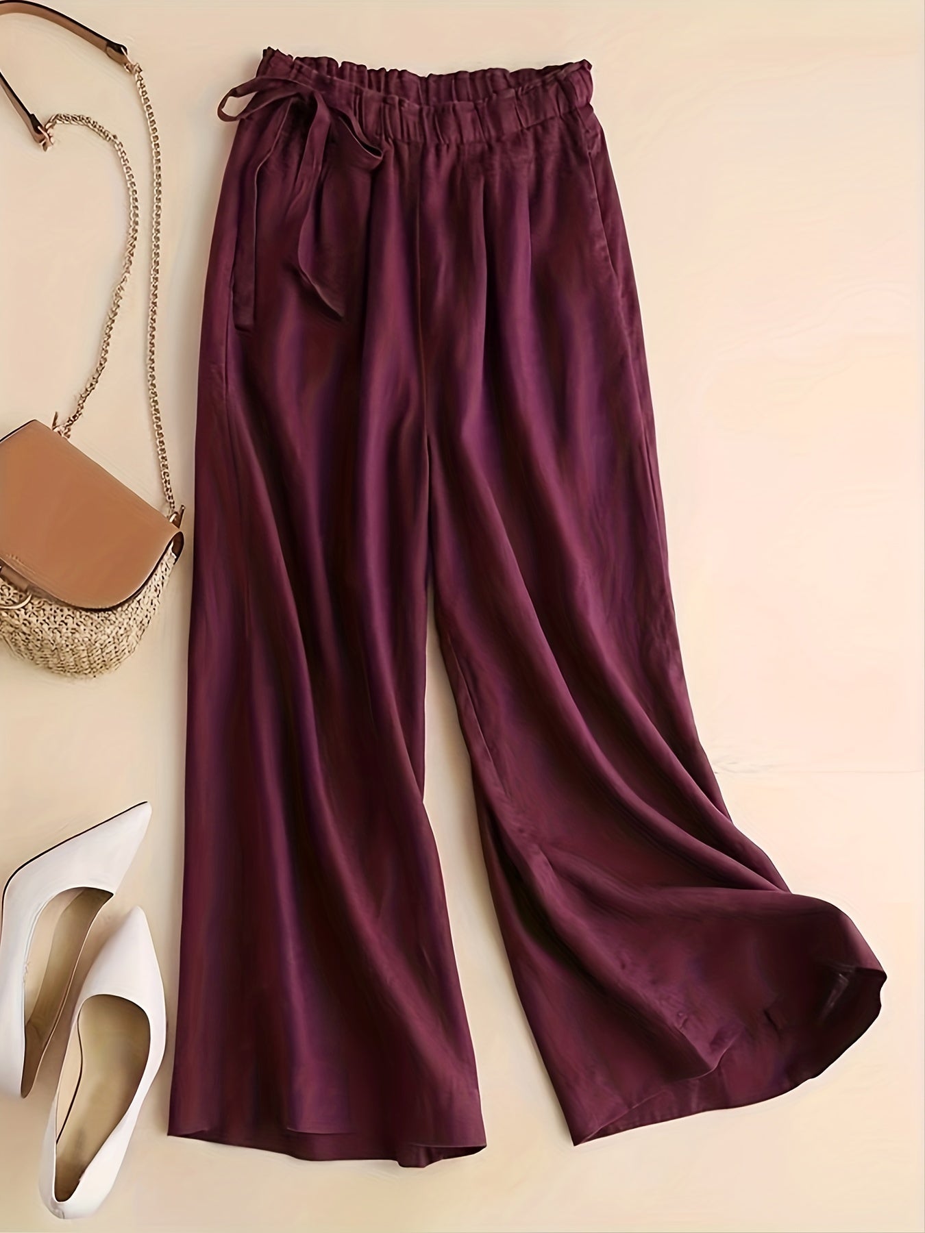Women's high waist wide leg pants with side tie
