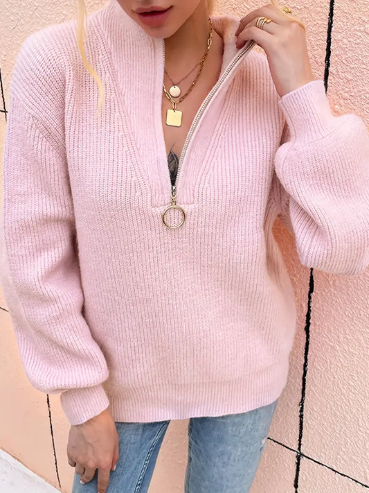 Loose Knit Pullover Zipper Sweatshirt