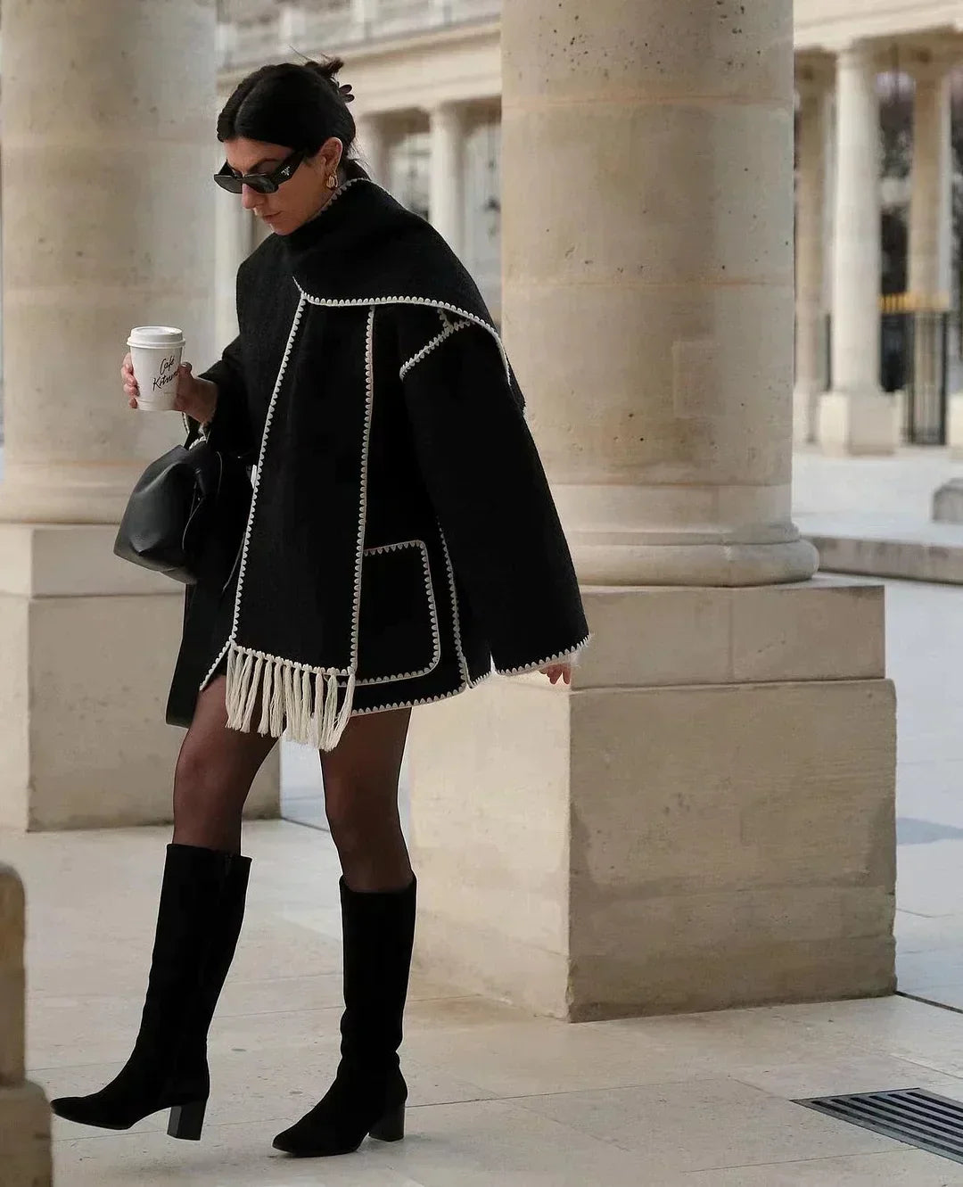 Women's coat with tassel scarf loose fit
