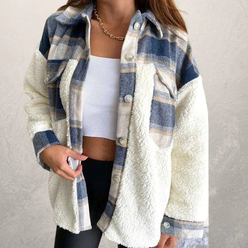 Women's plaid fluffy winter jacket coat
