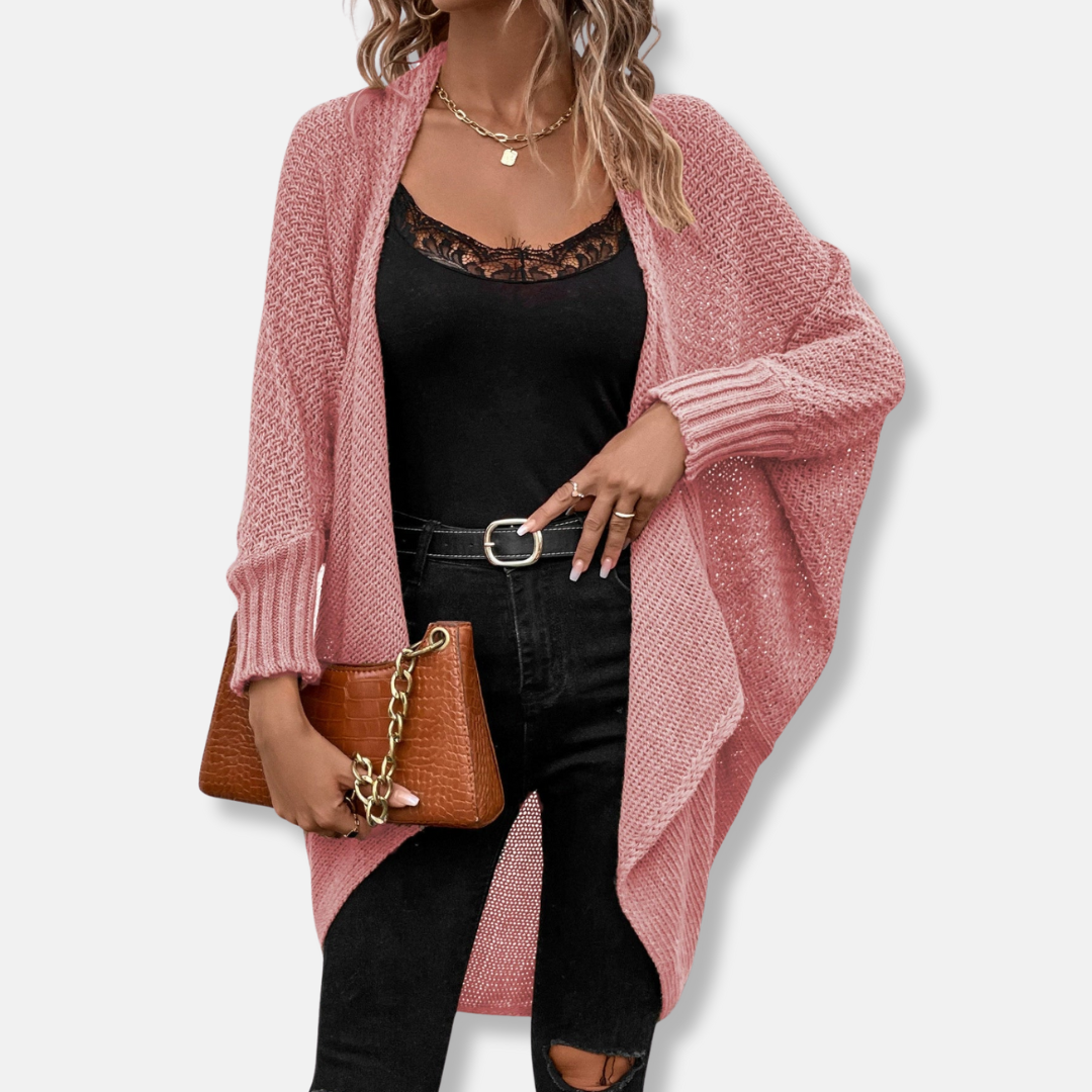 Amelia Oversized Shawl Sweater | Batwing Sleeves Open Front Sweater