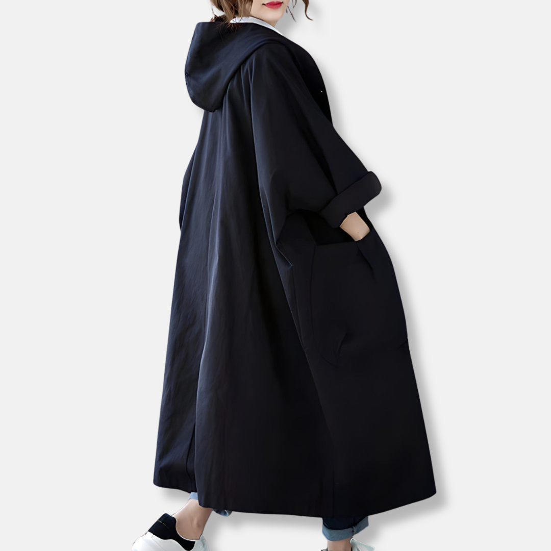 Isabella Cotton Oversized Hooded Trench Coat | Retro Button Front Coat
