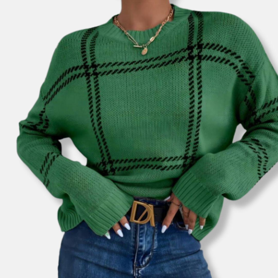 Knit Windowpane Plaid Crewneck Sweatshirt