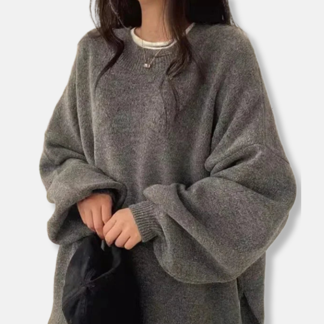 Women’s Pullover Sweater - Knit - Oversized Fit - Crew Neck - Balloon Sleeves
