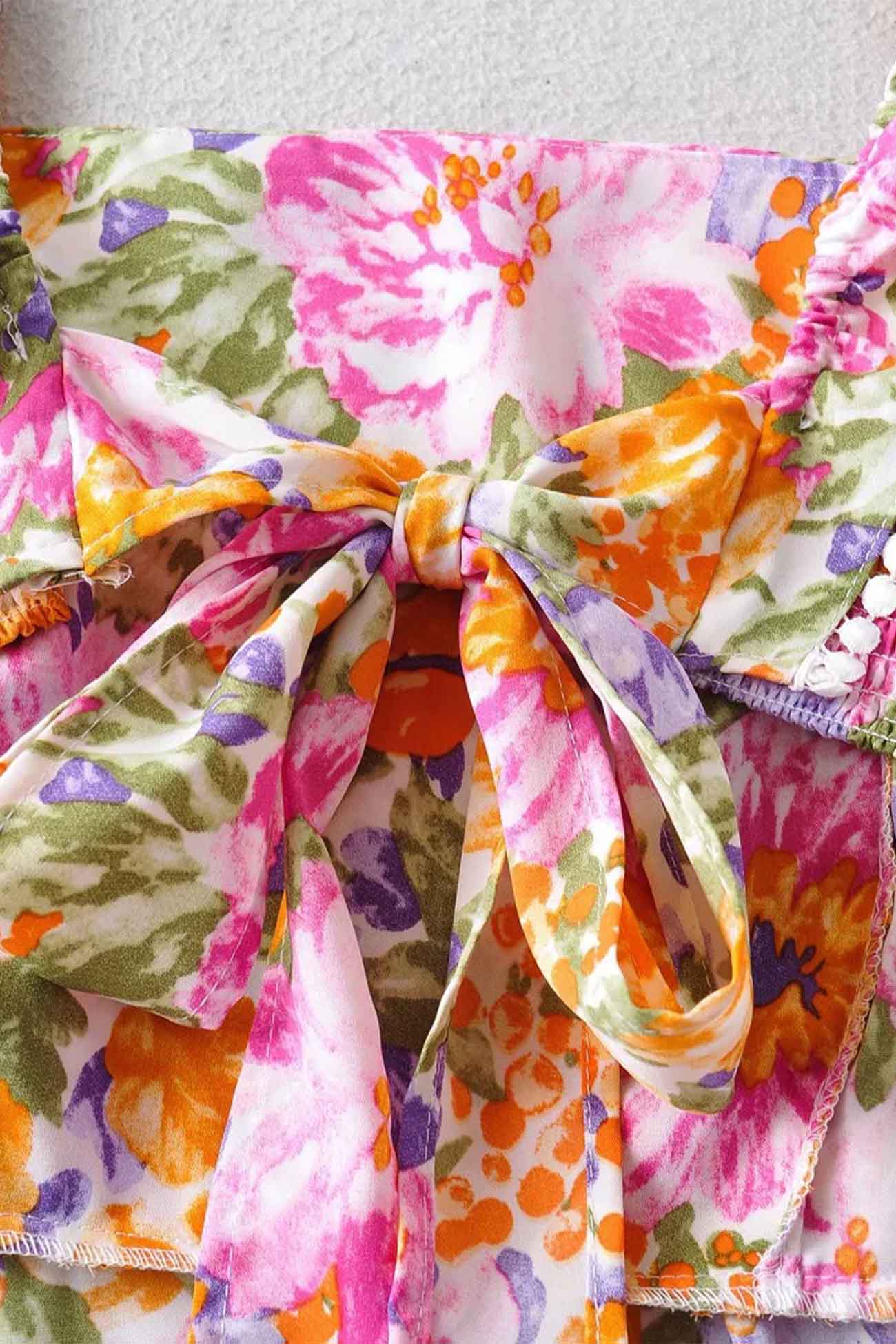 Women's Sundress - Floral Print - Square Neck - Ruffle Straps - Flared Skirt