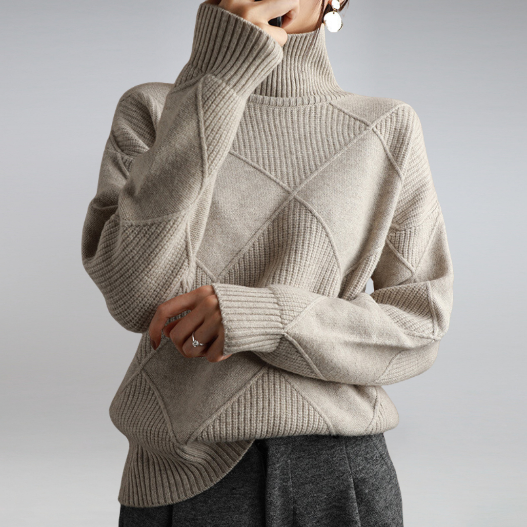 Women's turtleneck sweater with diagonal design