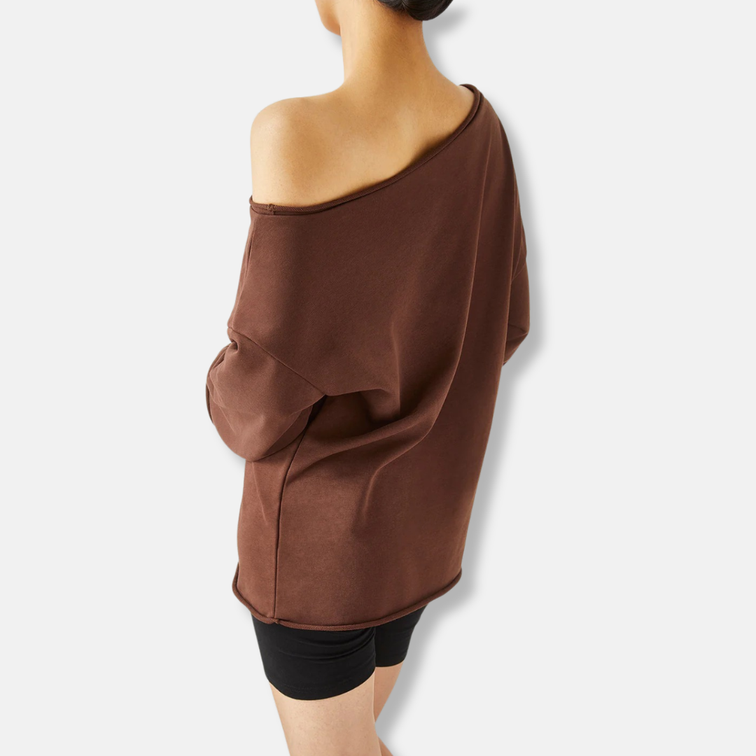 Women’s Two-Piece Set - Soft Knit - Relaxed Fit - Off-Shoulder Sweatshirt