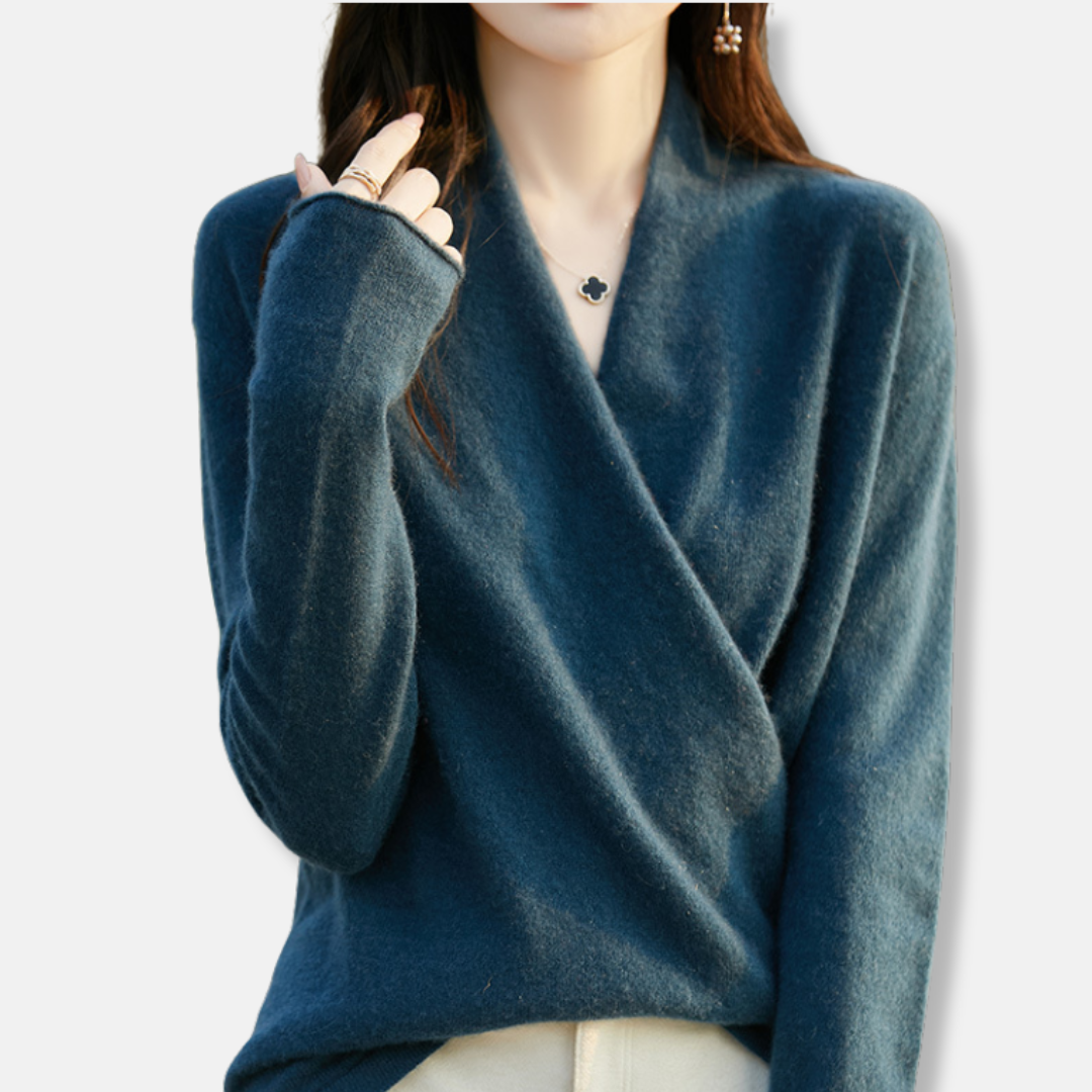 Wool Knit Relaxed Fit Wrap Pullover Sweater
