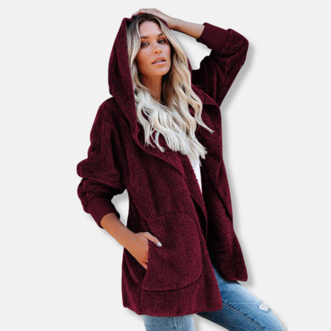 Women’s Hooded Cardigan – Sherpa Fleece – Oversized Fit – Open Front with Pockets