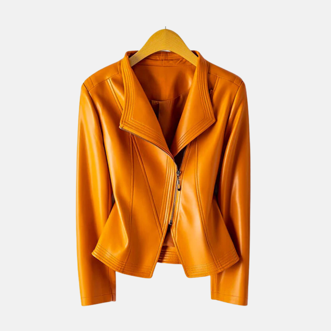 Women’s Jacket - Faux Leather - Cropped Length - Notched Collar - Asymmetrical Zipper