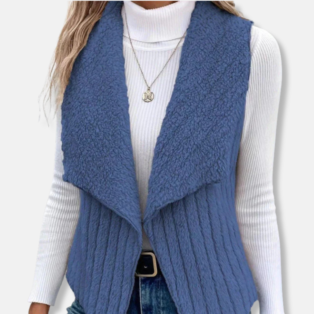 Women’s Vest - Knit - Sleeveless - Shawl Collar - Relaxed Fit - Open Front