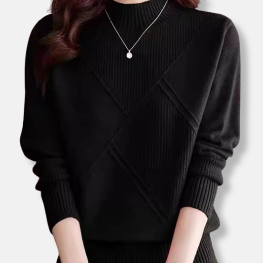 Knit Geometric Pattern Mock Neck Sweater