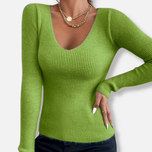 Knit Slim Fit Deep V-Neck Top