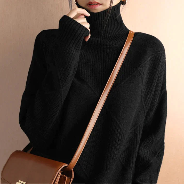 Women’s Pullover Sweatshirts – Wool Blend – Oversized Fit – High Neck Ribbed Knit