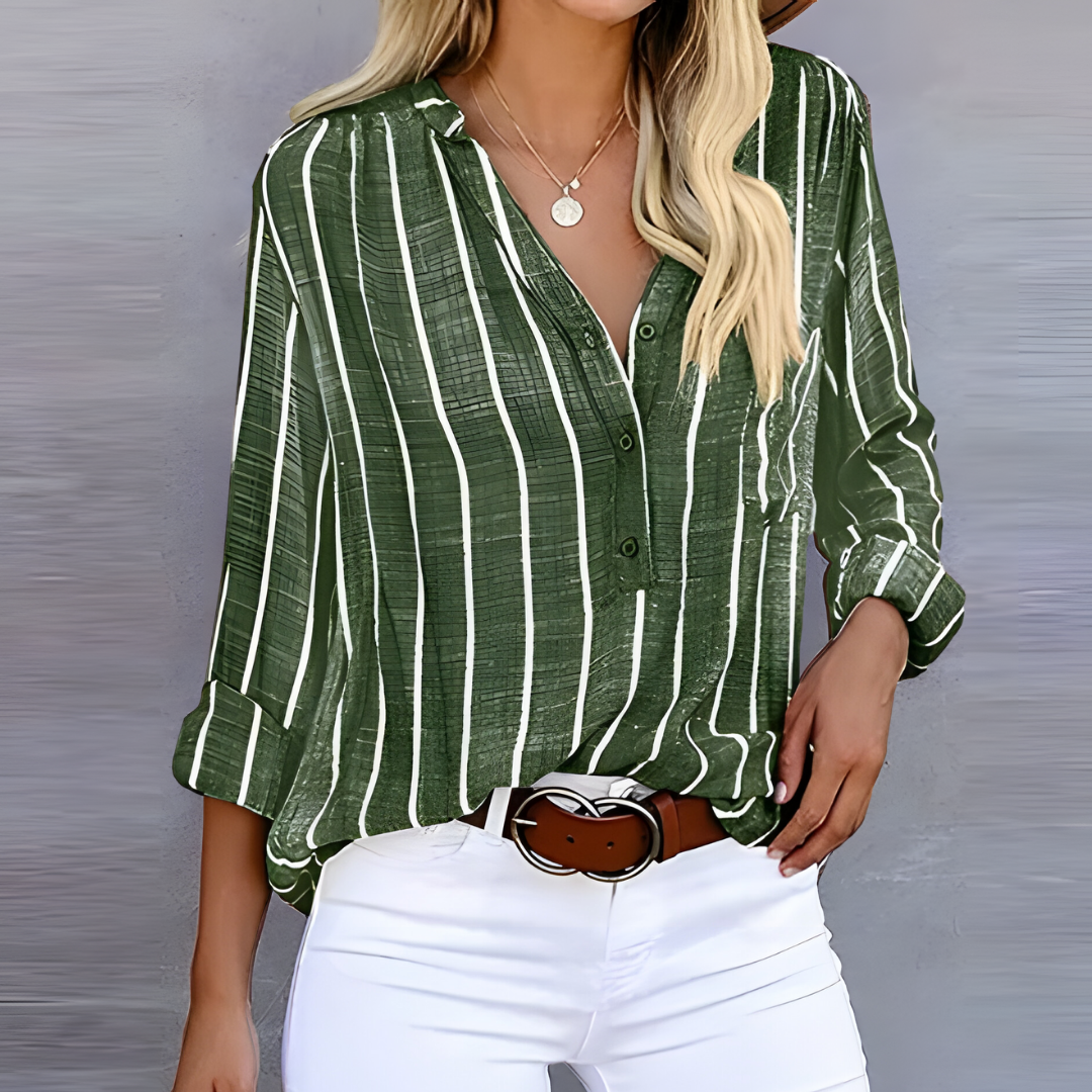 Women's striped loose button-down shirt
