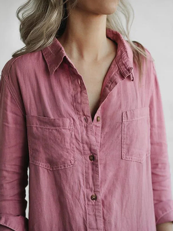 Women's Linen Jumpsuit - Button Down - Relaxed Fit - Long Sleeve - Breathable Fabric