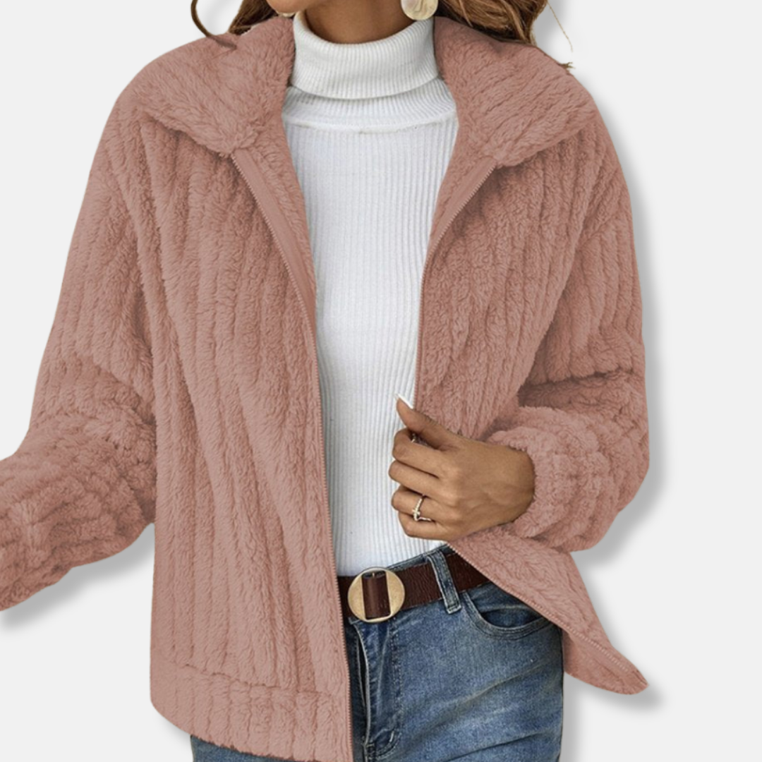 Lily Fleece Cropped Jacket | Ribbed Texture Relaxed Fit Jacket