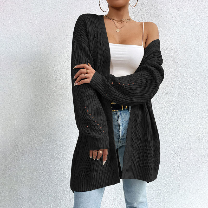 Open-front knit cardigan with relaxed fit for women