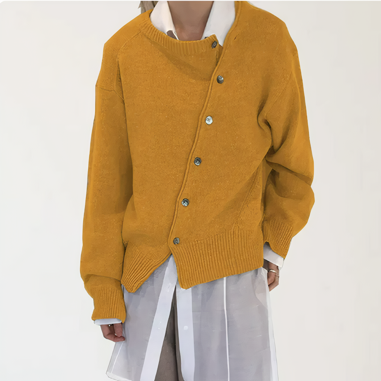 Women's wrap sweater with playful button details