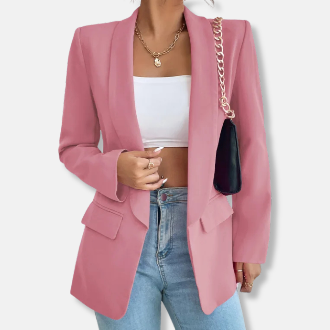 Isla Longline Blazer | Notch Lapel Flap Pockets Blazer