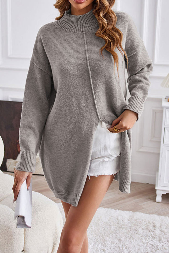 Women's Knitted Sweater Dress - Oversized Loose Fit - Turtleneck - Long Sleeve