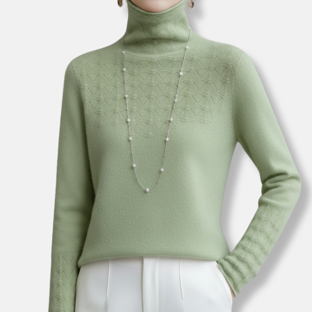 Amelia Slim Fit Turtleneck Sweater | Geometric Hollow Knit Sweater