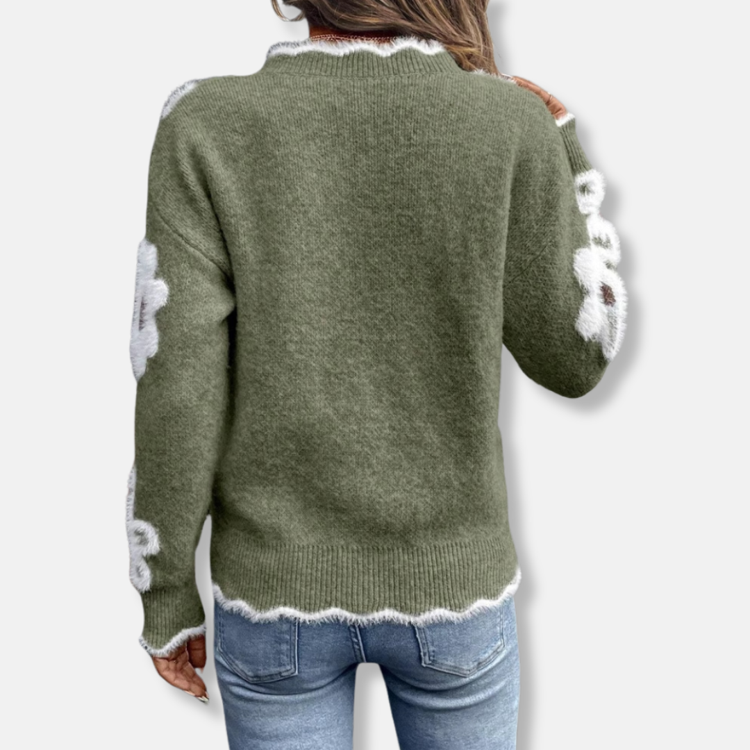 Medium-Gauge Knit Relaxed Floral Sweater