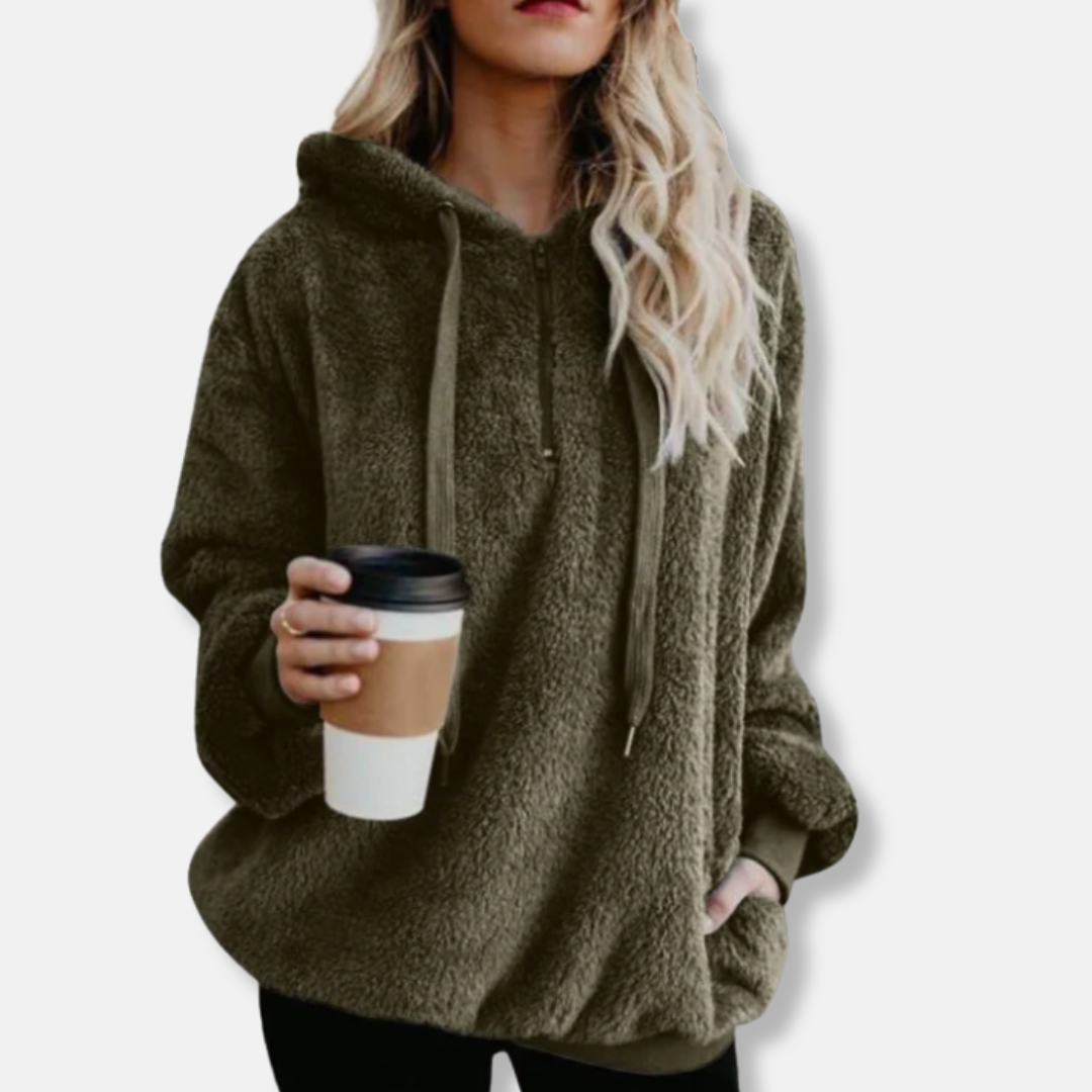 Women’s Hooded Sweatshirt - Plush Knit Fleece - Loose Fit - Kangaroo Pocket