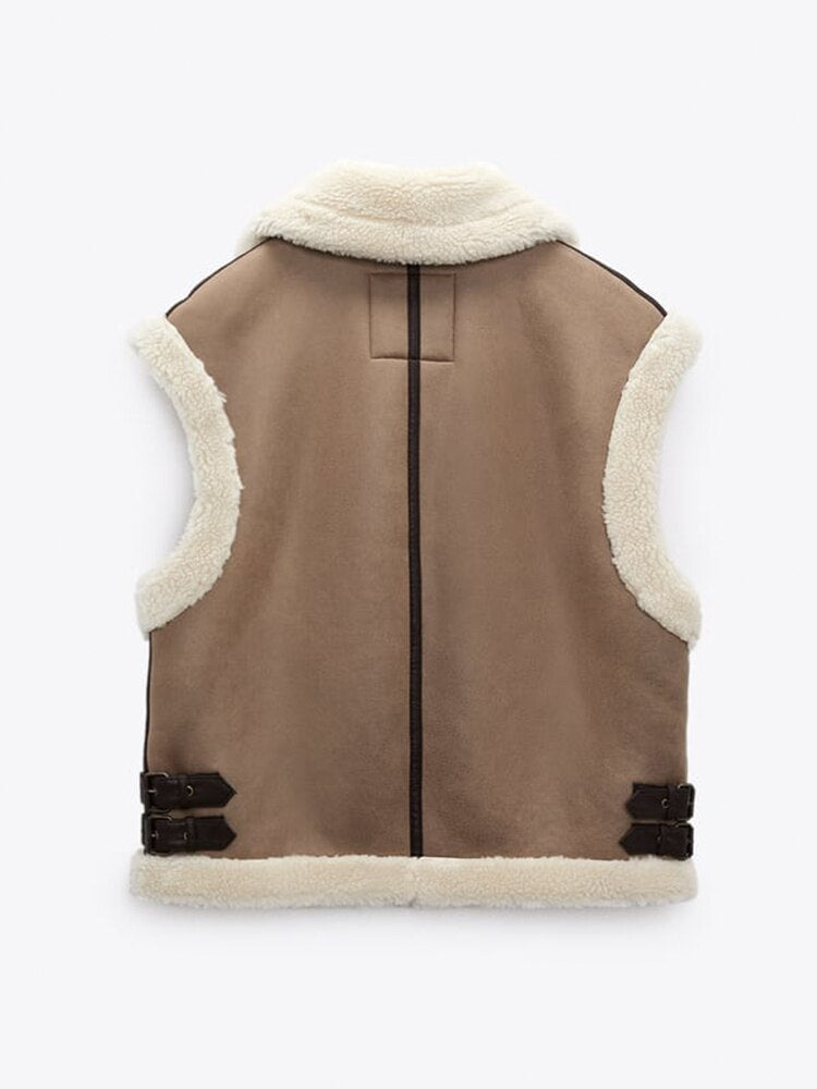 Women's brown fur lapel vest