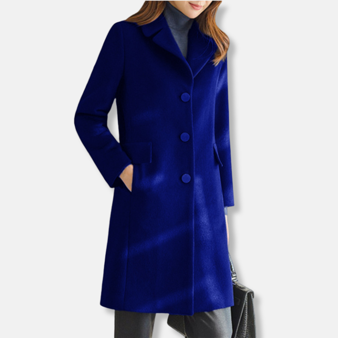 Women’s Trench Coat – Tailored Fit – Wool – Knee Length – Notched Lapel – Button Front