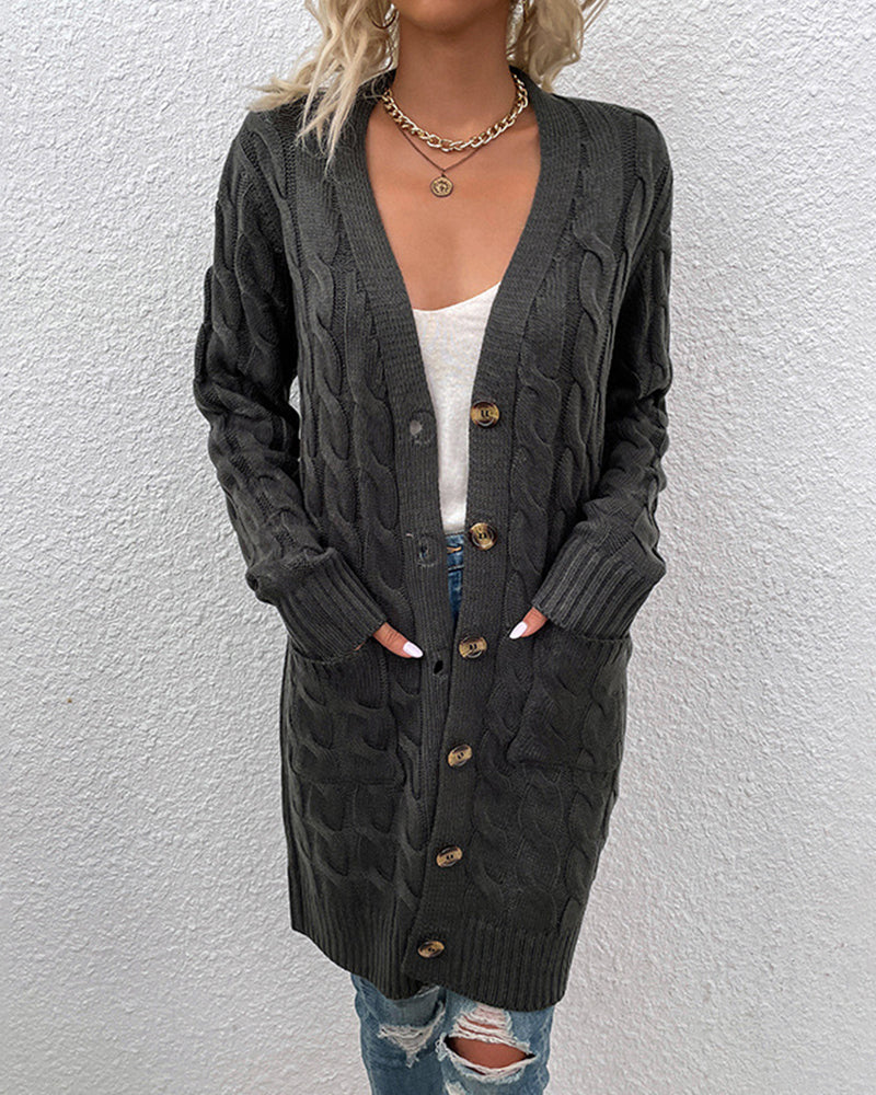 Long twisted button cardigan sweater for women