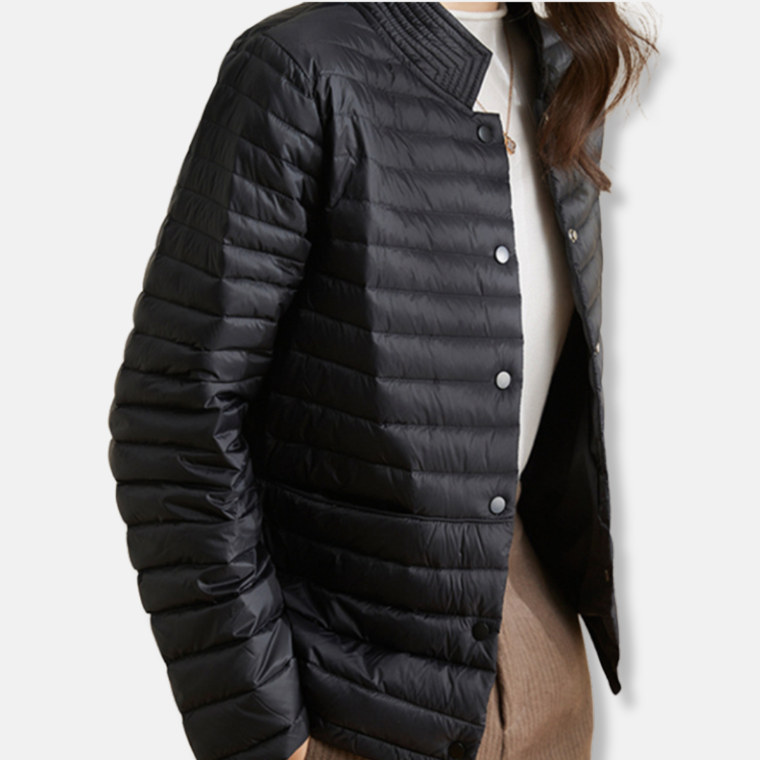 Women’s Quilted Jacket – Slim Fit – Woven Fabric – Stand Collar – Short Length
