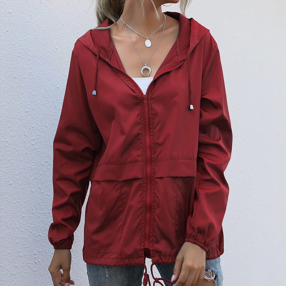 Women's lightweight windproof rainproof zip-up hoody jacket
