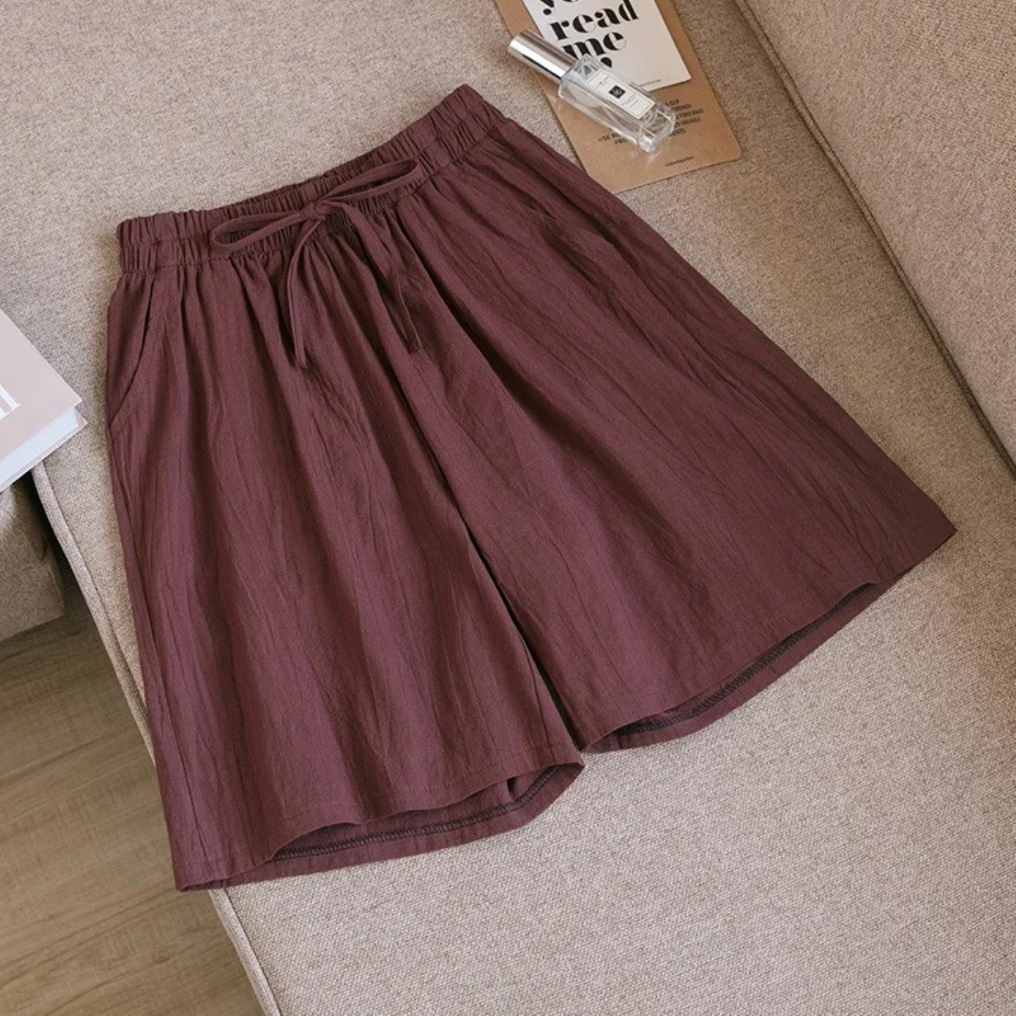 Women's Loose-Fit Shorts - Breathable Cotton Linen - Elastic Waist with Drawstring